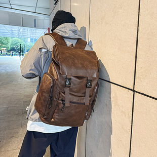 2025新款 真皮双肩包牛皮女电脑背包磨砂皮登山包出差旅行 复古男士
