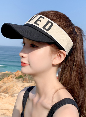 空顶遮阳帽女士夏季防晒遮阳无顶字母韩版ins网红款鸭舌太阳帽子