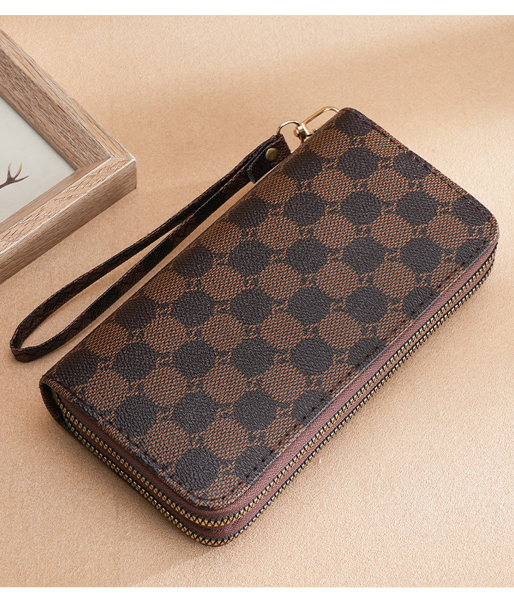 新款时尚格子中长款钱包钱夹