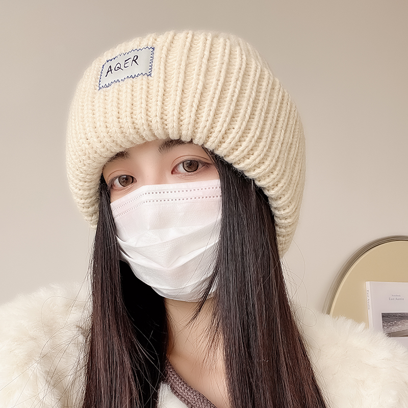 宽松针织帽女秋冬大头围冬季保暖堆堆帽适合圆脸显脸小粗毛线帽子