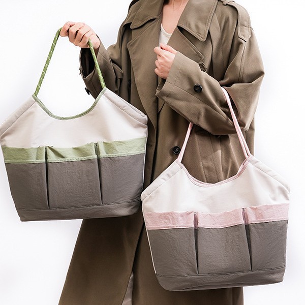 小众新款褶皱多口袋单肩包韩版通勤腋下包休闲大容量托特包