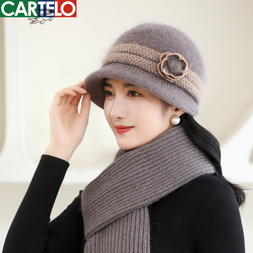 中老年人帽子女款加绒保暖兔毛帽