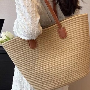 棉绳编织草编包包女大容量2024新款编织包单肩包高级感通勤托特包