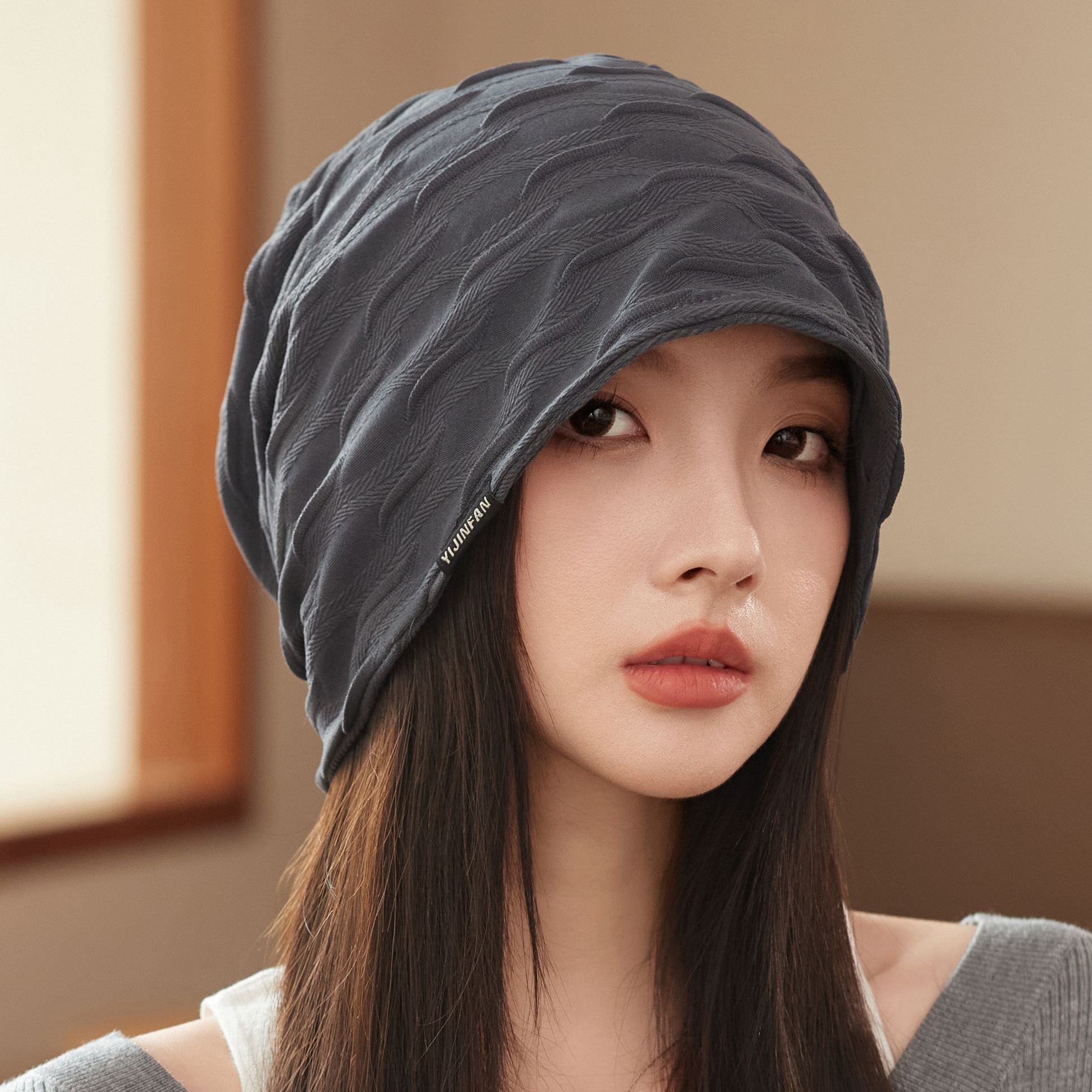 2024新款帽子女春秋薄款褶皱套头
