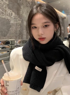 黑色围巾女2025新款冬季针织围脖