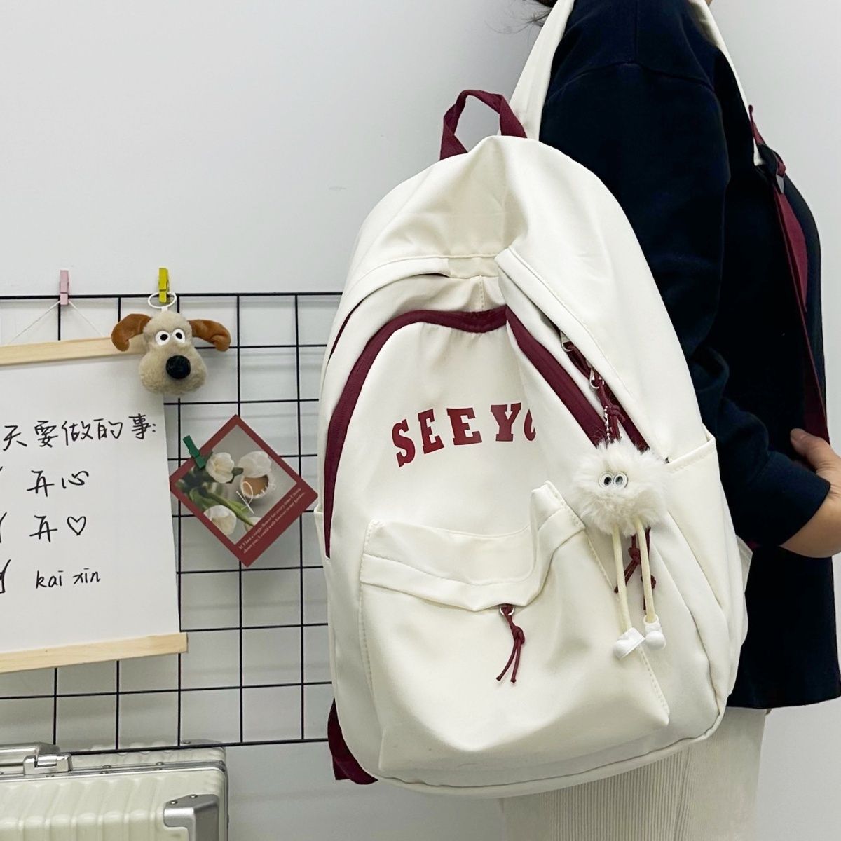 港风大容量简约书包女高中生