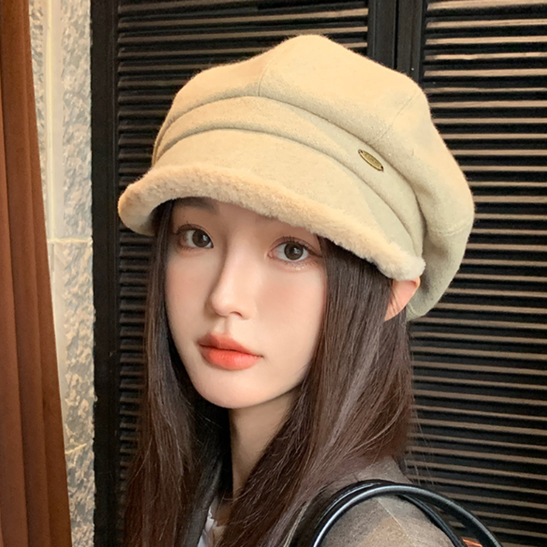 八角帽子女秋冬2025新款贝雷帽堆堆帽显脸小大头围保暖加绒渔夫帽