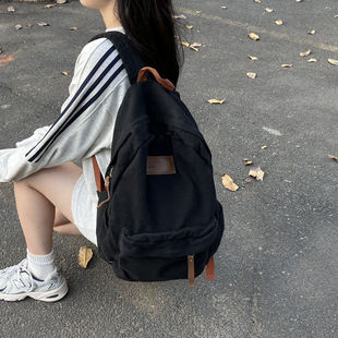 书包女大学生帆布双肩包学院风初中高中生复古随性大容量电脑背包