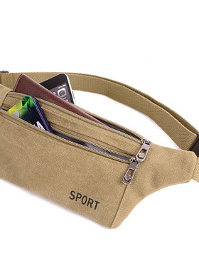 新款帆布女士腰包手机腰包跑步工地超薄隐形男士运动户外休闲小包