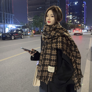 百搭保暖大披肩仿羊绒围脖情侣 高级感韩版 格子围巾冬季 女2025新款
