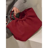 时尚 褶皱红色包包2025新款 大容量手提女新娘结婚包百搭单肩斜跨包