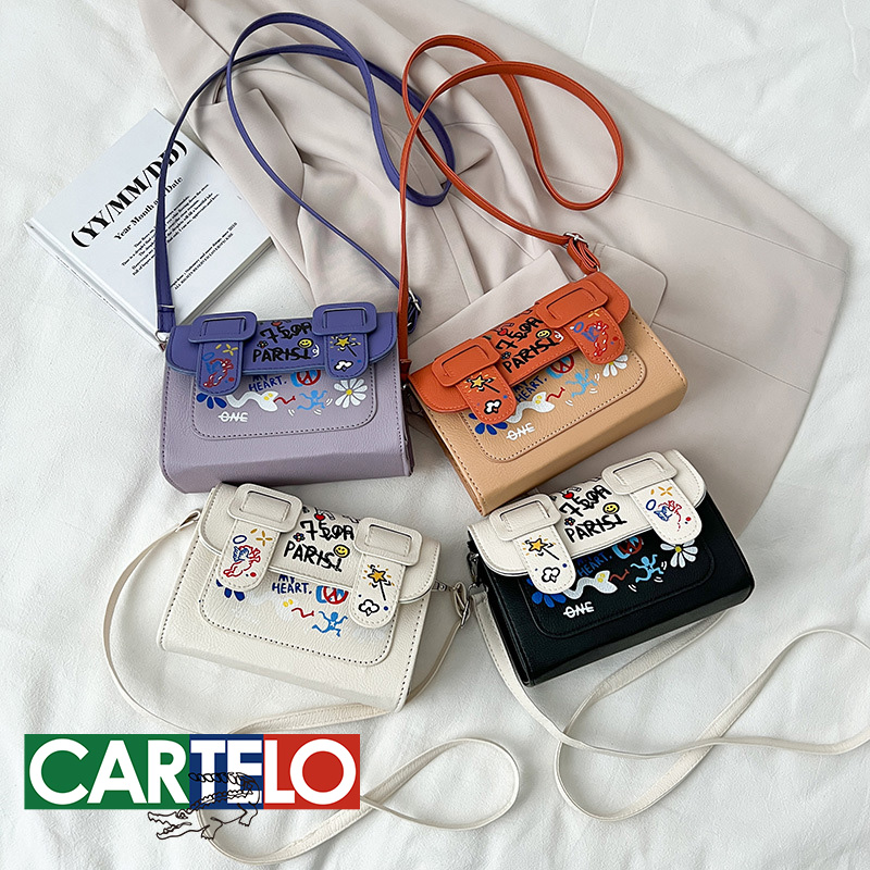 新款潮流质感涂鸦单肩女包