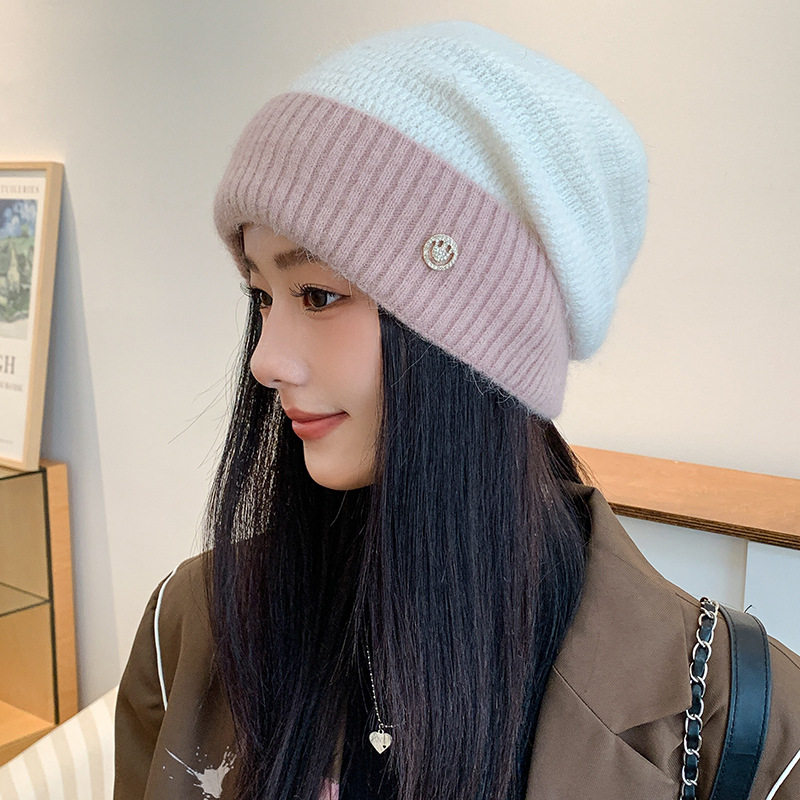 秋冬季帽子女韩版潮百搭时尚加密毛线帽冬天骑车保暖防风防寒棉帽