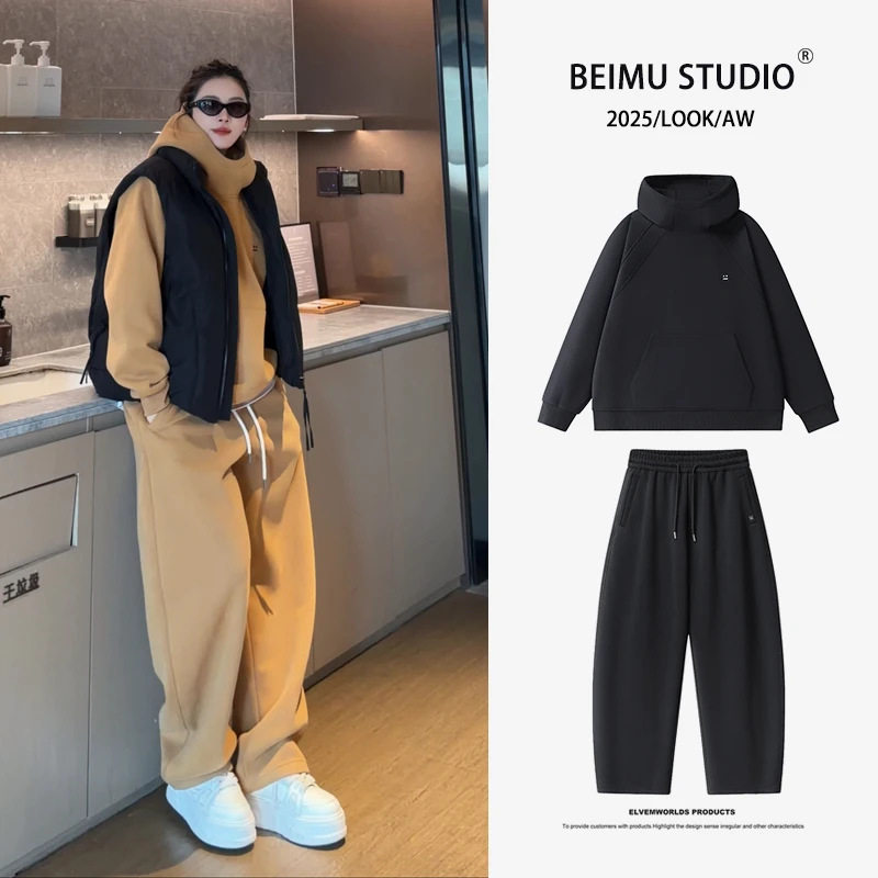 今年流行特惠加绒款套装！男女同款时尚保暖高领连帽百搭卫衣直筒,男装,休闲运动套装,淘宝优惠券,粉丝福利购,淘宝优惠卷