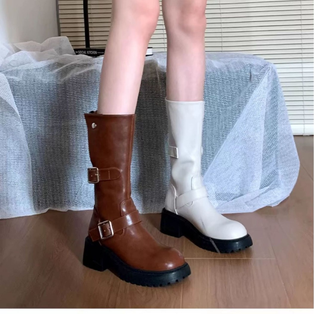 今年流行特惠2025春秋新款粗跟女靴厚底中筒瘦瘦靴女马丁靴英伦风