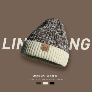美式拼色毛线帽男冬天加厚保暖护耳针织帽男士冷帽女包头帽子潮流