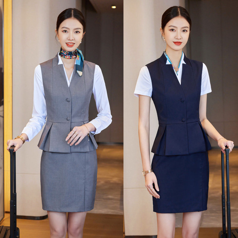 职业西装马甲套装女春夏季正装酒店前台售楼部接待高端气质工作服