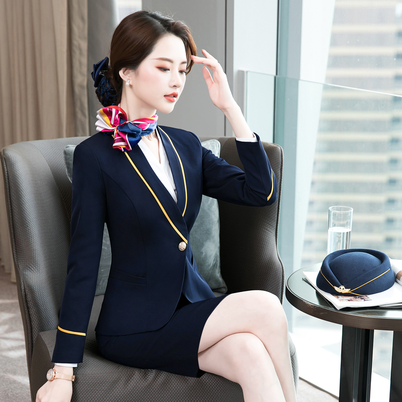空姐制服职业装西服马甲套装女长袖春季工作服酒店珠宝店前台正装