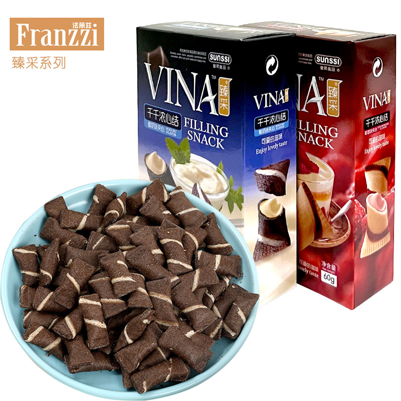 法丽兹臻采千千浓心结草莓味酸奶味60g/盒巧克力注心饼干休闲零食