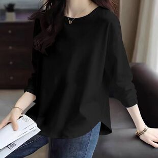 印花230斤宽松显瘦圆领女装 300斤加肥加大码 新款 T恤秋季 上衣 长袖