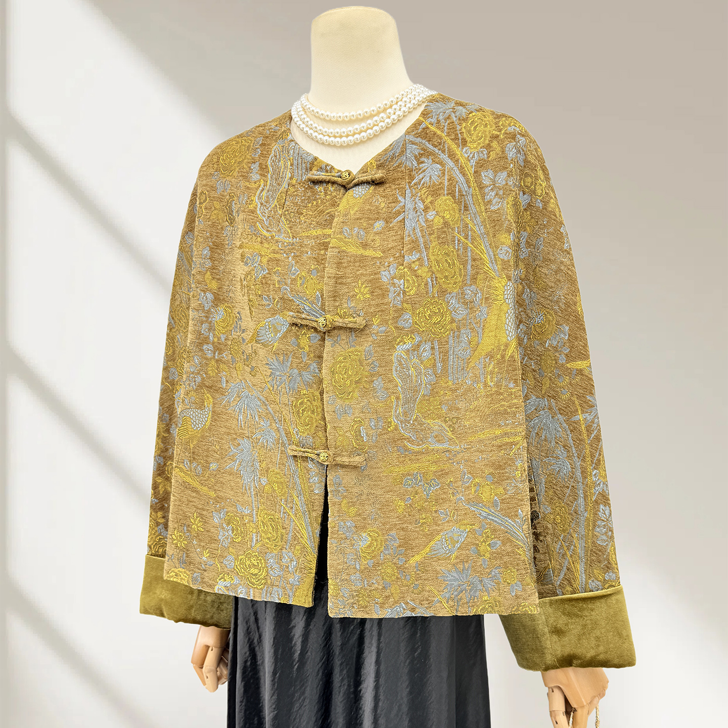 新中式轻奢国风提花外套丝绒上衣