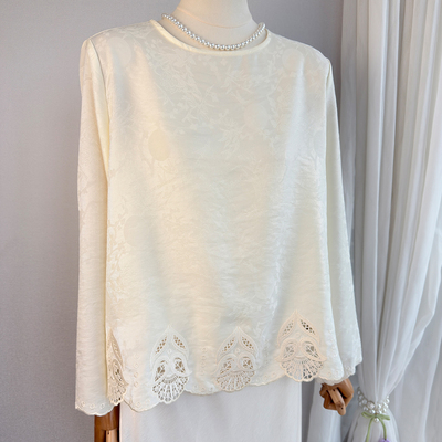 新中式人丝提花蕾丝镂空衬衫女