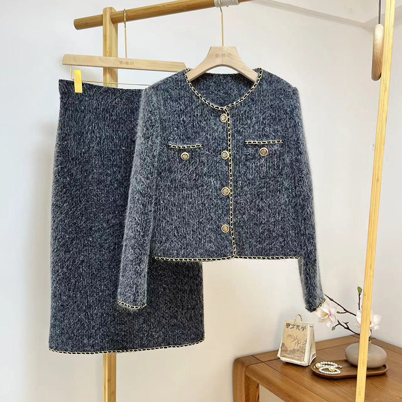 小香风套装2025秋冬季新款专柜高定轻奢灰毛呢上衣半身裙两件套女,女装/女士精品,时尚套装,淘宝优惠券,粉丝福利购,淘宝优惠卷