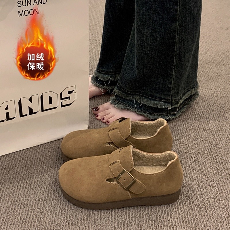 牛皮加绒勃肯鞋女百搭棉鞋毛毛鞋