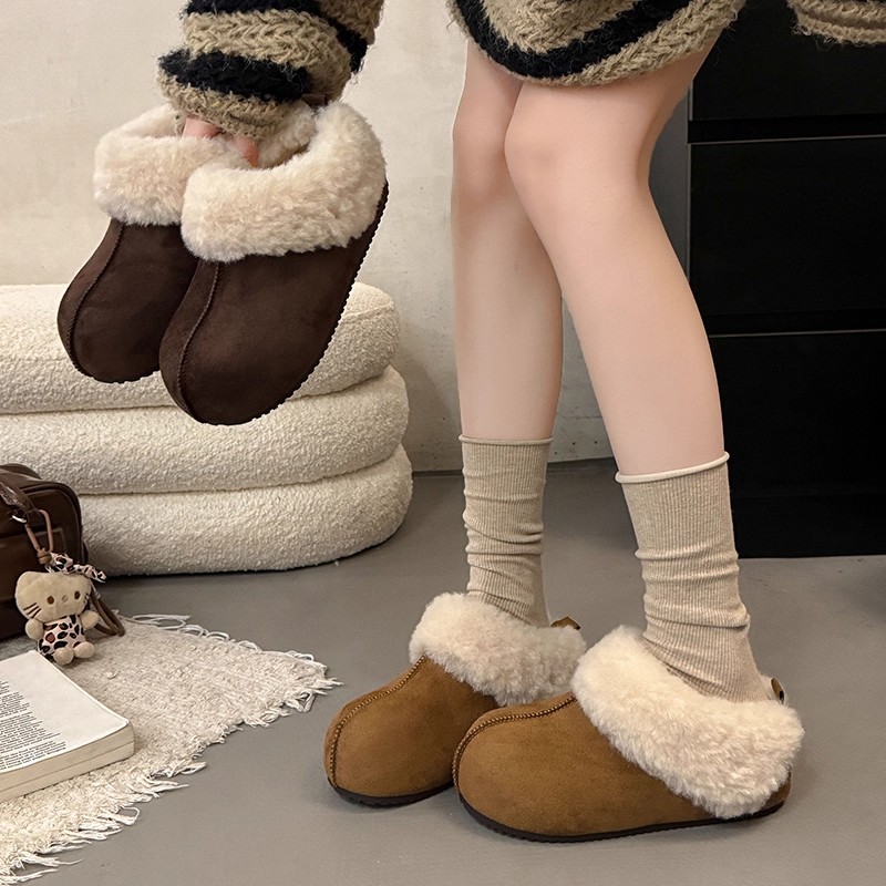 真皮羊毛绒雪地靴女加绒棉拖勃肯