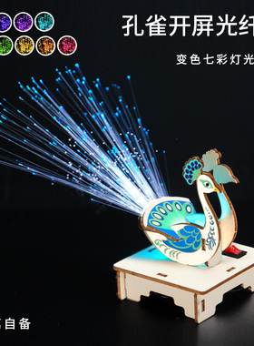 孔雀开屏七彩光纤灯科技小制作手工儿童DIY拼装教具科学实验发明