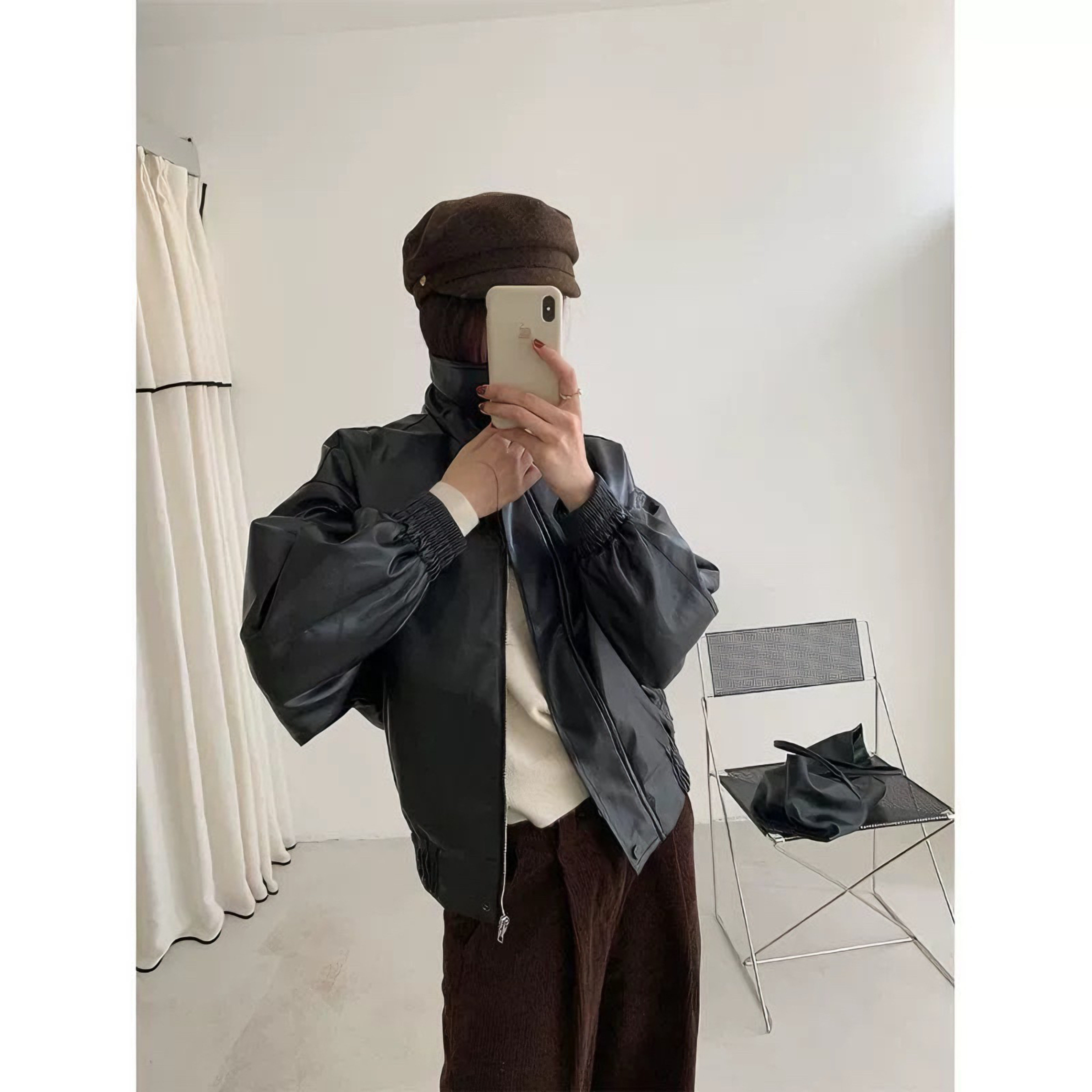 夹克长袖机车风衣休闲宽松英伦风上衣秋冬皮外套短款女真皮皮衣