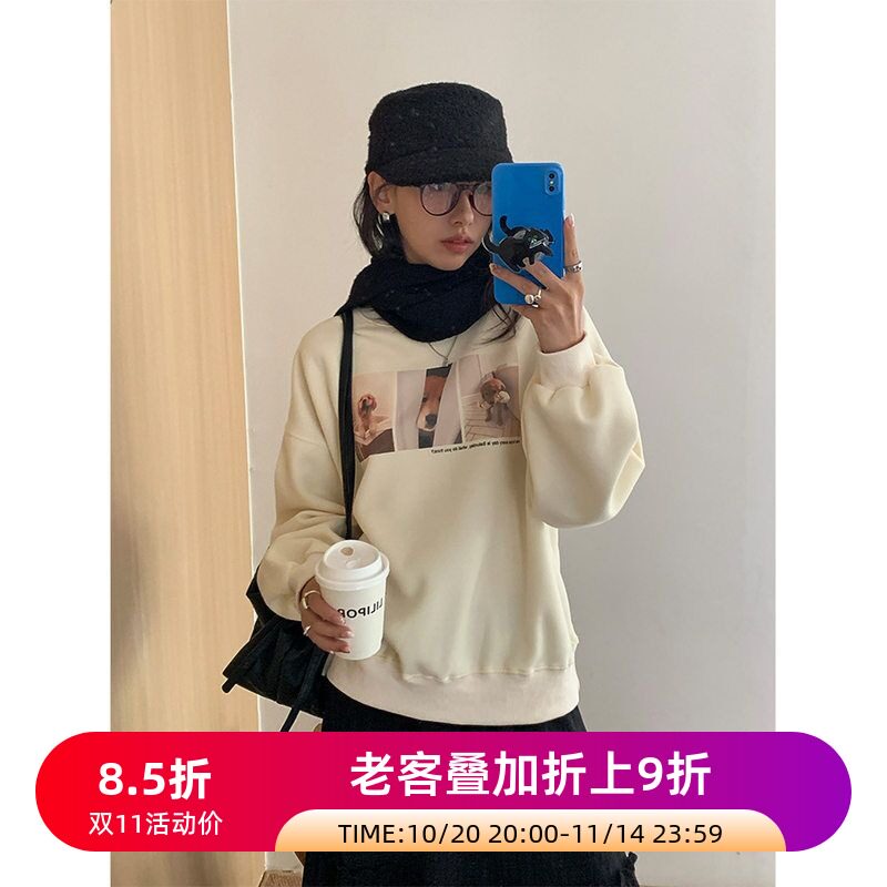 印花2025上衣狗狗减龄长袖百搭套头韩版秋季卫衣绒衫加绒卫衣女