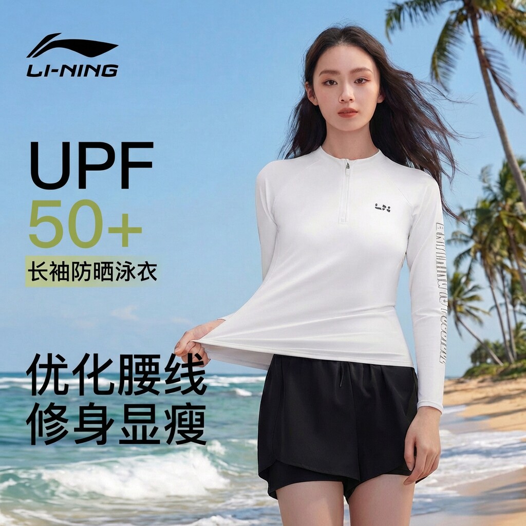 李宁分体游泳衣女士款长袖冬保暖防晒新款高级感泳装备成人冲浪服