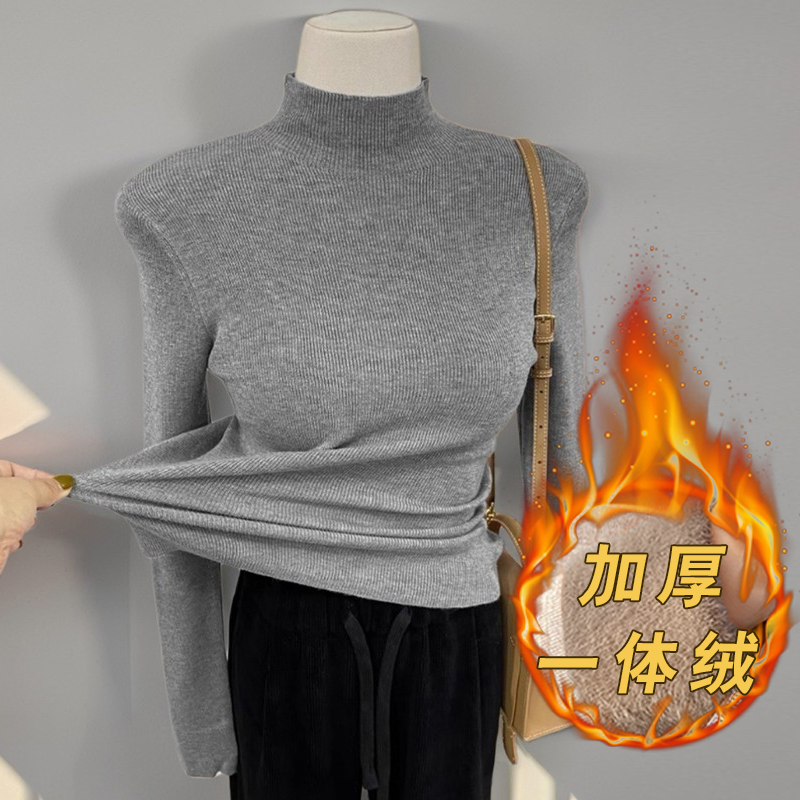 半高领毛衣女打底衫冬季加绒加厚