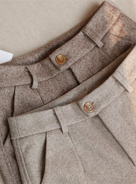 人字纹毛呢裤子女秋季新款2025爆款直筒裤小脚长裤春秋休闲西装裤