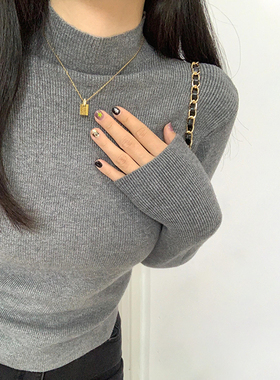 半高领修身毛衣打底衫女2025新款春季内搭上衣春秋灰色中领针织衫