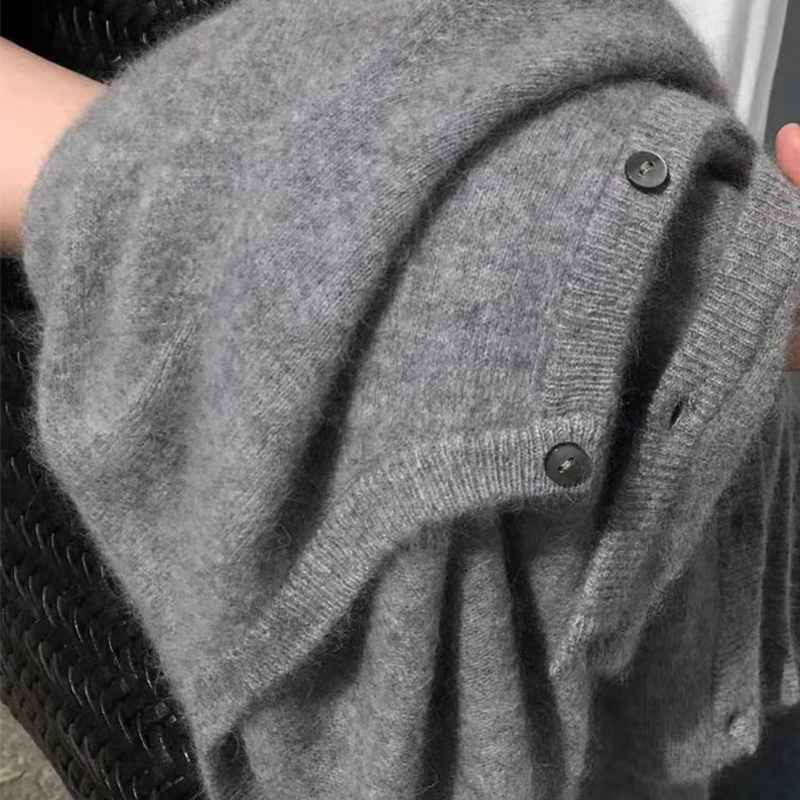灰色针织衫圆领开衫女毛衣外套
