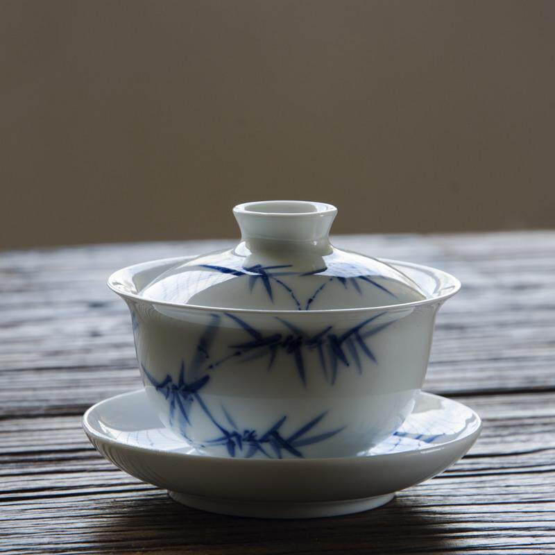 茶米坊景德镇青花瓷竹子盖碗釉下彩纯手绘三才碗功夫茶具|msdalam kategori pinggan mangkuk, set teh, mangkuk sup - dari Buy2taobao.com untuk memberikan perkhidmatan ejen Taobao profesional membeli