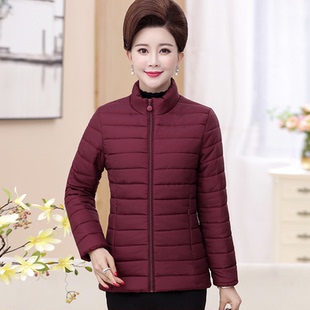 新款妈妈装冬装轻薄棉服中老年女装短款羽绒棉衣立领保暖小棉袄