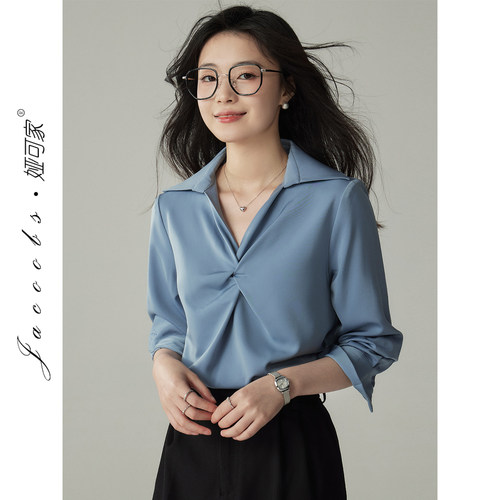 娅可家胸口扭结设计感缎面衬衫