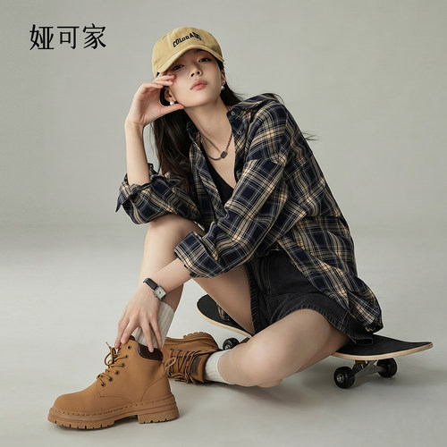 经典格子衬衫女春秋复古港味气质