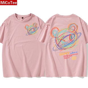 小恶魔鬼脸情侣装 T恤男女设计感重磅纯棉宽松体恤ins 潮牌印花短袖