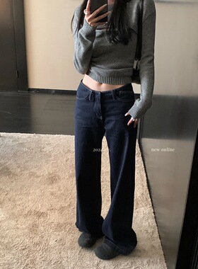 Zest Joy低腰超显瘦牛仔裤女宽松阔腿裤复古直筒长裤拖地裤子