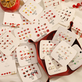 2026新年款 红色银针耳钉套装 中国风喜庆可爱耳环女生过年发财耳饰