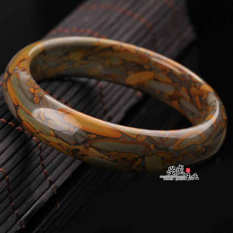 天然女娲石手镯五彩玉石镯子竹叶青少女款旺夫真玉保健手镯玉手饰