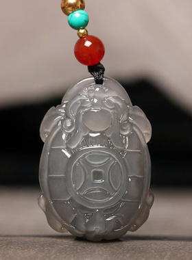 和田玉龙龟吊坠烟灰色金钱龟玉坠男女款长寿招财烟紫色龙龟玉挂件