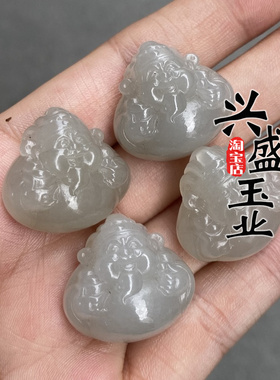 天然和田玉烟灰色财神吊坠男女款立体雕刻财神爷玉石挂件玉坠项链