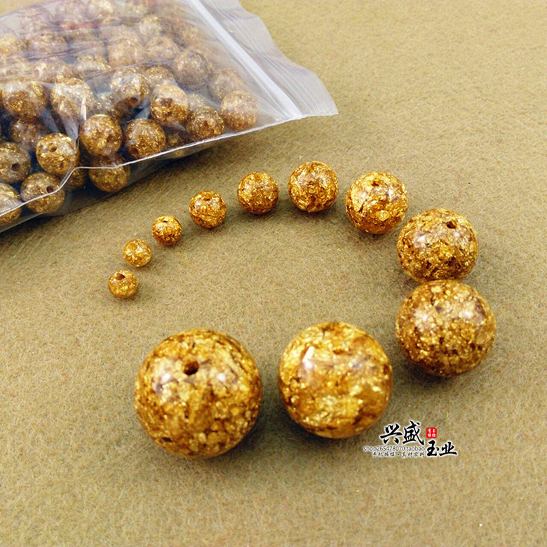 台湾金箔散珠圆珠子男女手工DIY配饰手串项链隔珠108颗佛珠配件