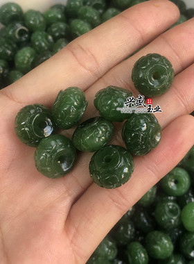diy碧玉老坑菠菜绿回纹菩提散珠