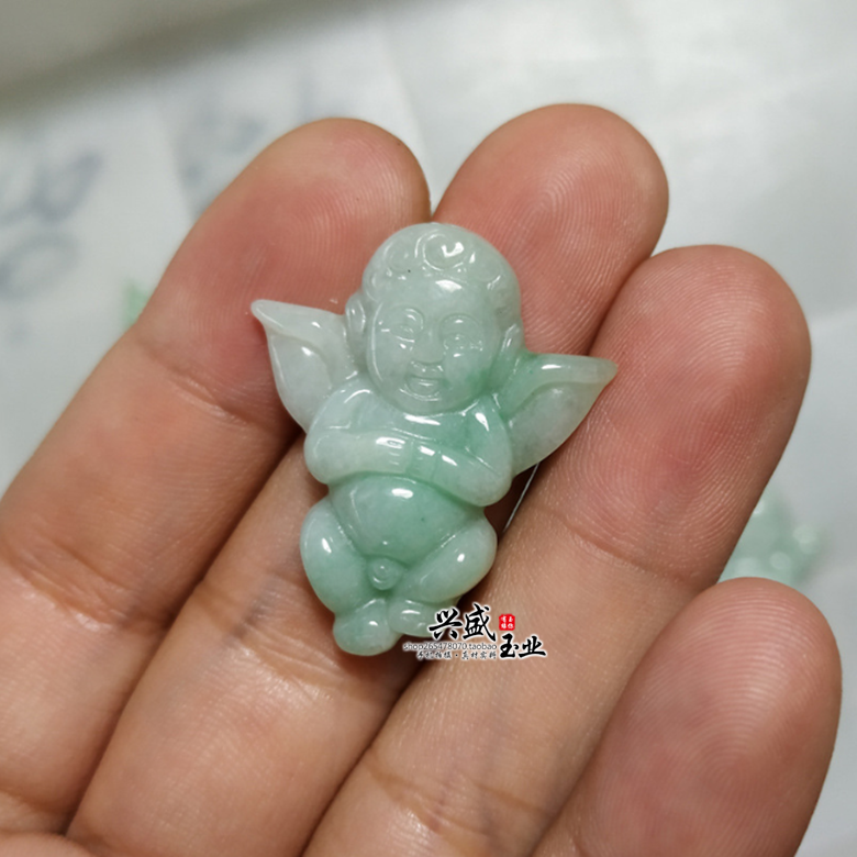 天然翡翠A货可爱小天使护身保平安吊坠福娃小孩玉石天使挂件玉佩